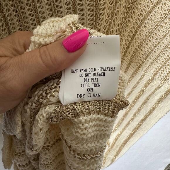 NWT Italian Floris Knit Metallic Striped Maxi Cover-Up Dress – Beige/Gold – S/M - Picture 8 of 11